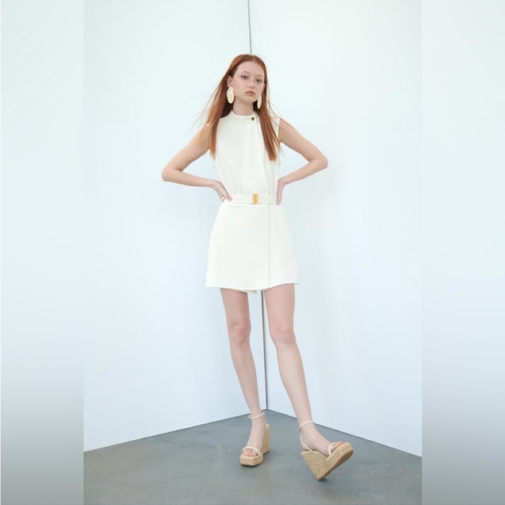 Zara buckled short jumpsuit oyster white